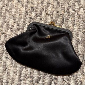 vintage Koret black satin coin purse with a gold-tone clasp